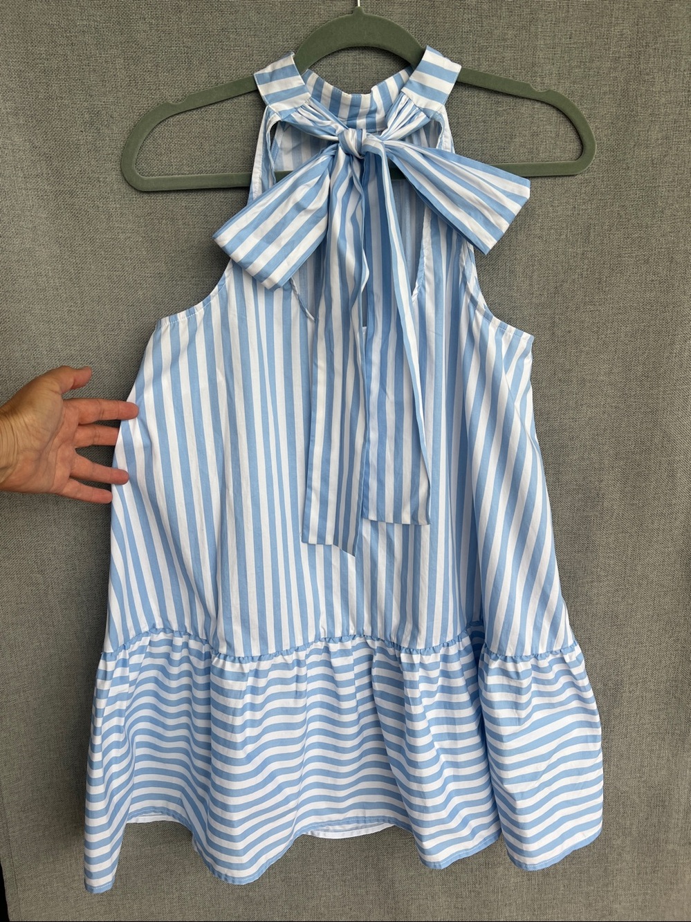 NWT Staud Marlowe Halter bow MINI cotton dress sea stripe white blue size S - Picture 7 of 12